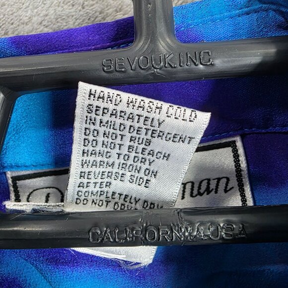 Womens Vintage Diane Gilman Blue & Purple Abstract 100% Silk Blouse Button Up M - Picture 3 of 7